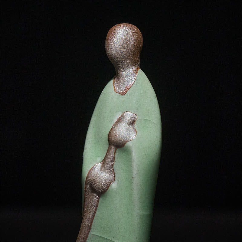 Nimara Ritual Small Formless Buddha Sweeping Monk Ceramic Statue Home Decoration 3.5*1.5*7cm