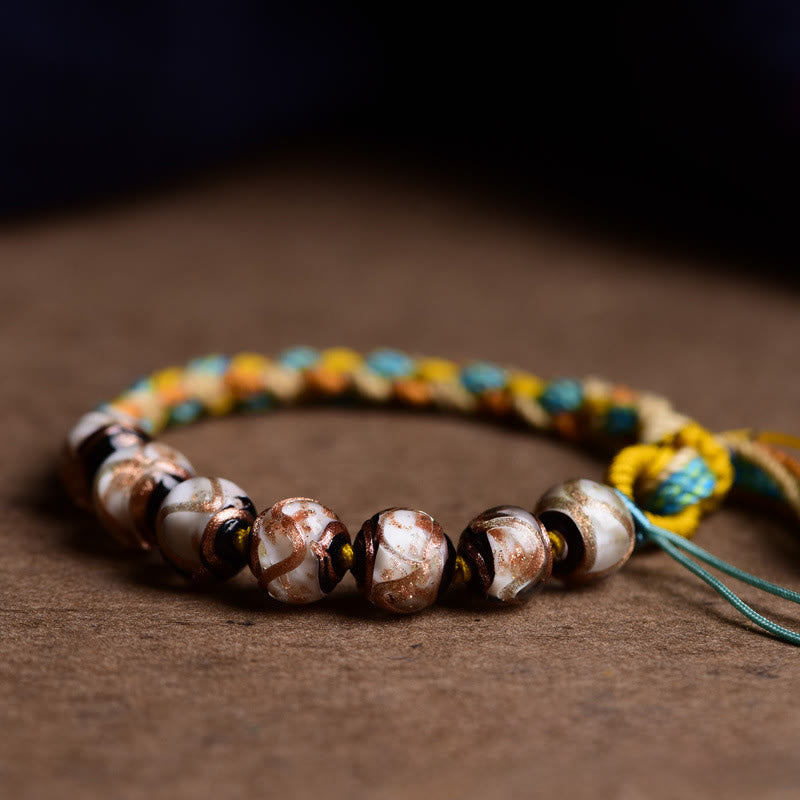 Nimara Ritual Tibet Liuli Glass Wishing Health And Safety String Bracelet