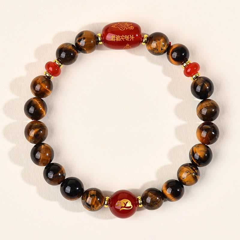 Nimara Ritual 12 Chinese Zodiac Natural Tiger Eye Red Agate Protection Bracelet