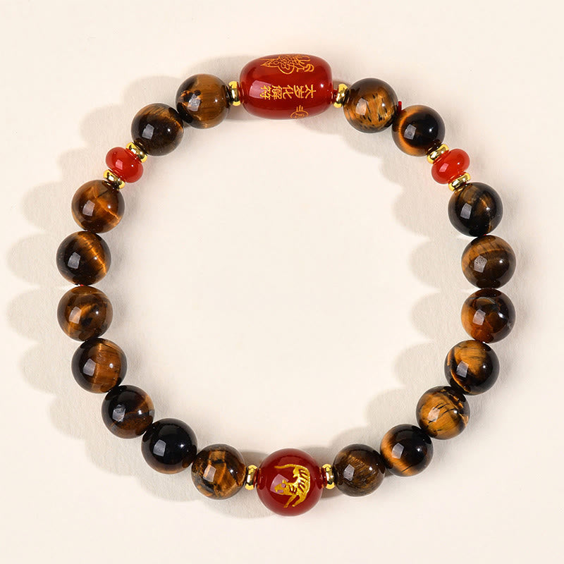 Nimara Ritual 12 Chinese Zodiac Natural Tiger Eye Red Agate Protection Bracelet