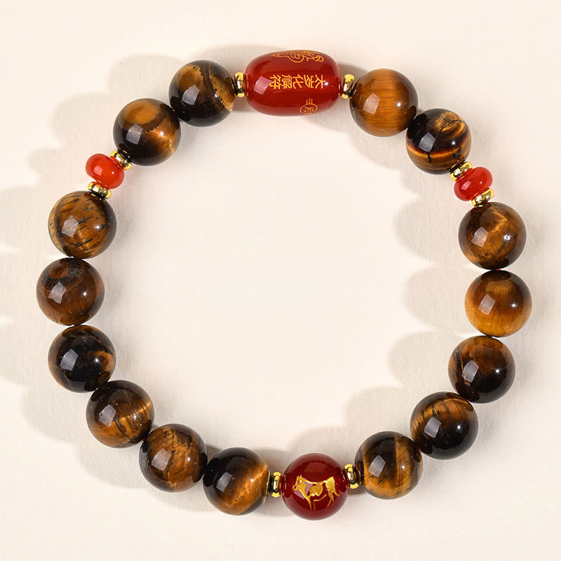 Nimara Ritual 12 Chinese Zodiac Natural Tiger Eye Red Agate Protection Bracelet