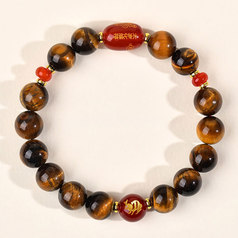 Nimara Ritual 12 Chinese Zodiac Natural Tiger Eye Red Agate Protection Bracelet