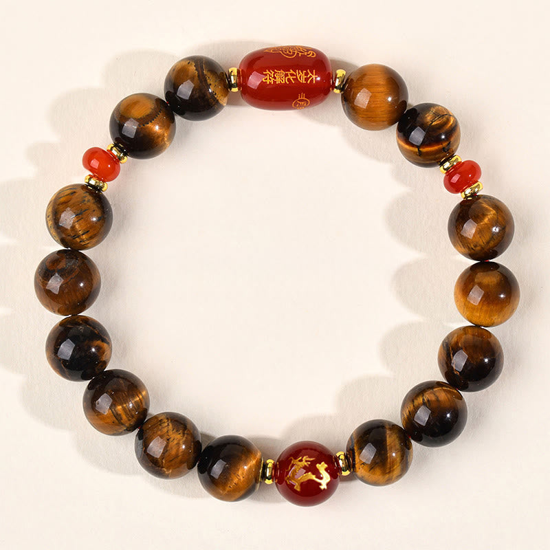 Nimara Ritual 12 Chinese Zodiac Natural Tiger Eye Red Agate Protection Bracelet