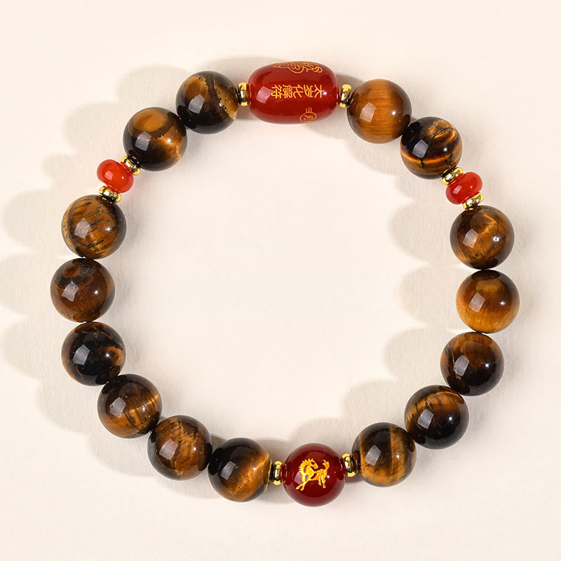 Nimara Ritual 12 Chinese Zodiac Natural Tiger Eye Red Agate Protection Bracelet