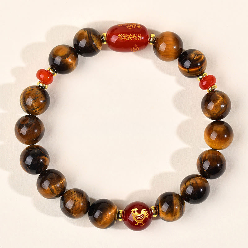 Nimara Ritual 12 Chinese Zodiac Natural Tiger Eye Red Agate Protection Bracelet