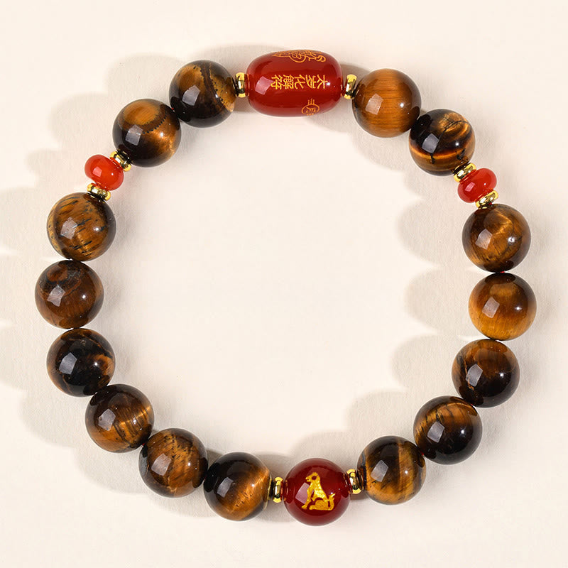 Nimara Ritual 12 Chinese Zodiac Natural Tiger Eye Red Agate Protection Bracelet