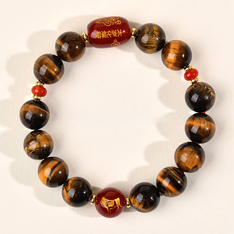Nimara Ritual 12 Chinese Zodiac Natural Tiger Eye Red Agate Protection Bracelet