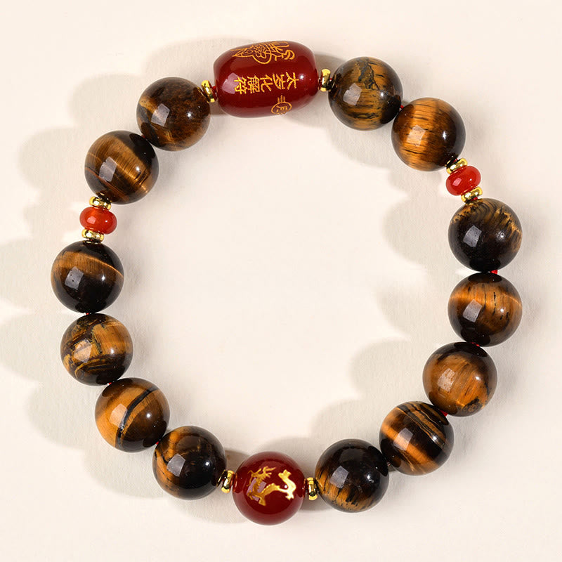 Nimara Ritual 12 Chinese Zodiac Natural Tiger Eye Red Agate Protection Bracelet