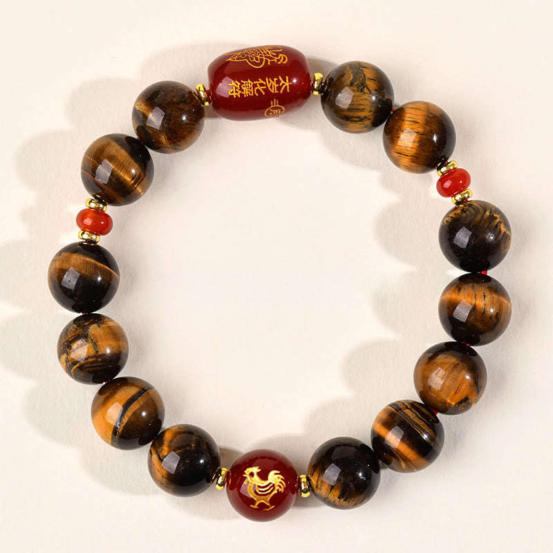 Nimara Ritual 12 Chinese Zodiac Natural Tiger Eye Red Agate Protection Bracelet