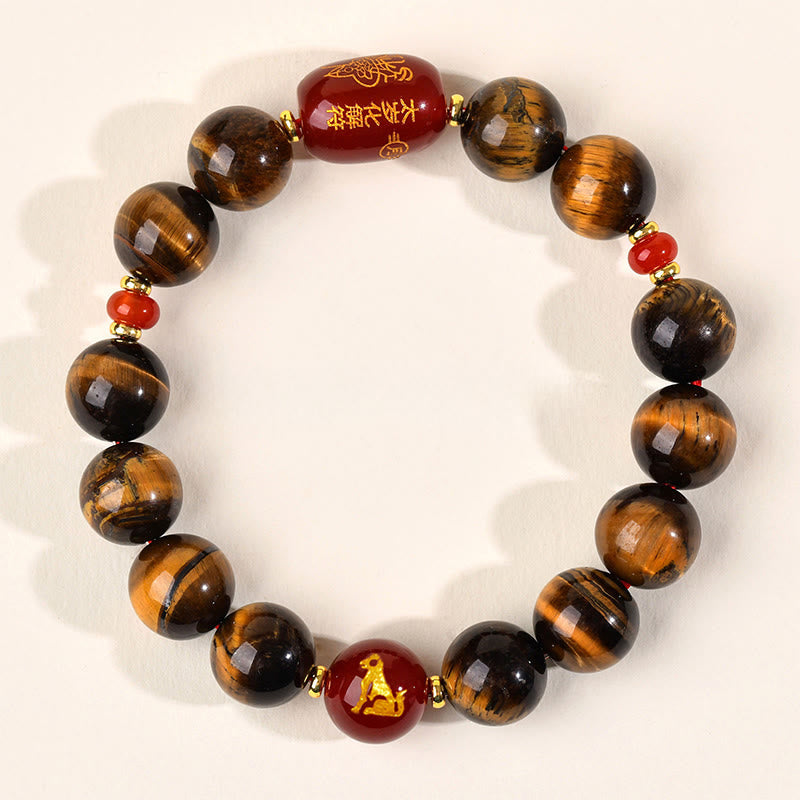 Nimara Ritual 12 Chinese Zodiac Natural Tiger Eye Red Agate Protection Bracelet