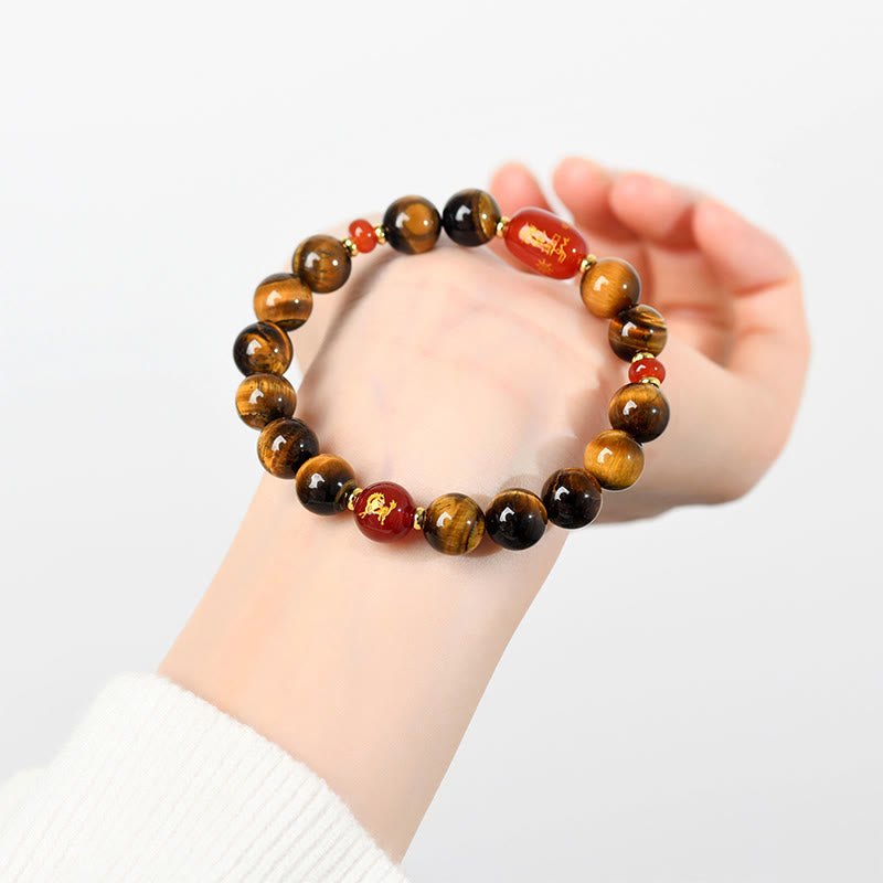 Nimara Ritual 12 Chinese Zodiac Natural Tiger Eye Red Agate Protection Bracelet