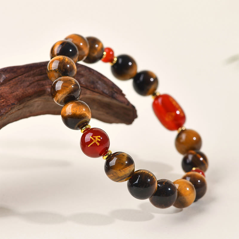 Nimara Ritual 12 Chinese Zodiac Natural Tiger Eye Red Agate Protection Bracelet