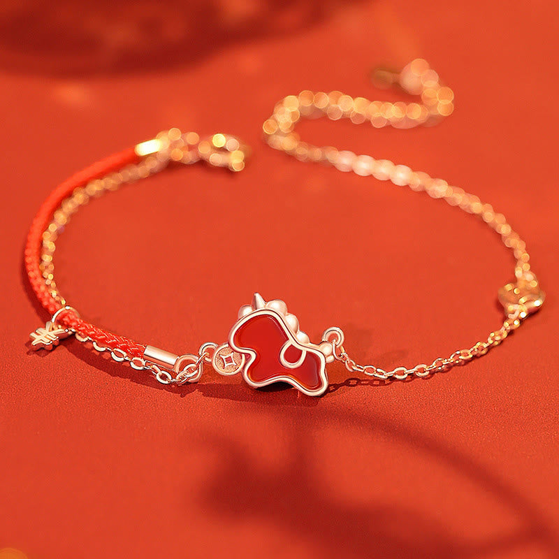 Nimara Ritual 925 Sterling Silver Year Of The Horse Red String Red Agate Coin Charm Luck Bracelet