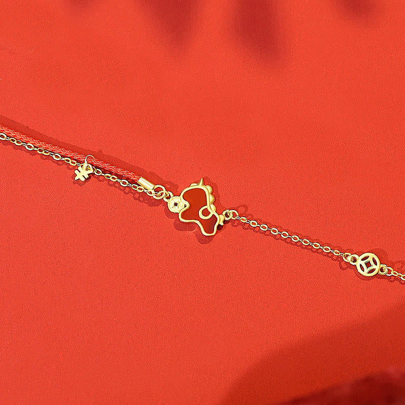 Nimara Ritual 925 Sterling Silver Year Of The Horse Red String Red Agate Coin Charm Luck Bracelet