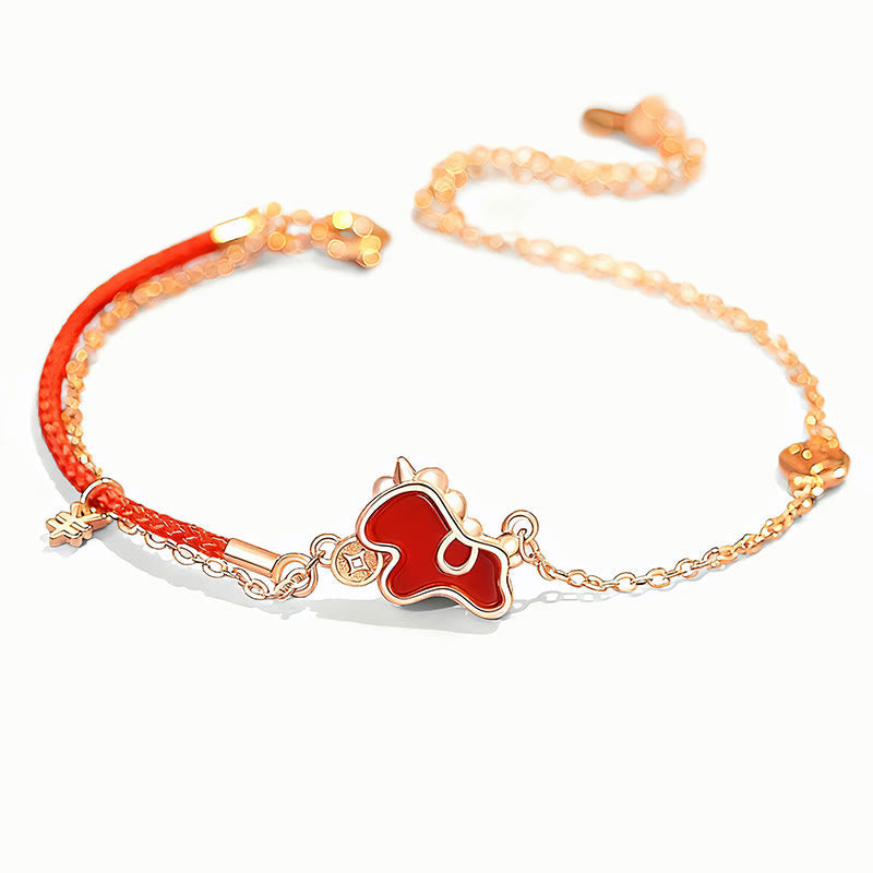 Nimara Ritual 925 Sterling Silver Year Of The Horse Red String Red Agate Coin Charm Luck Bracelet