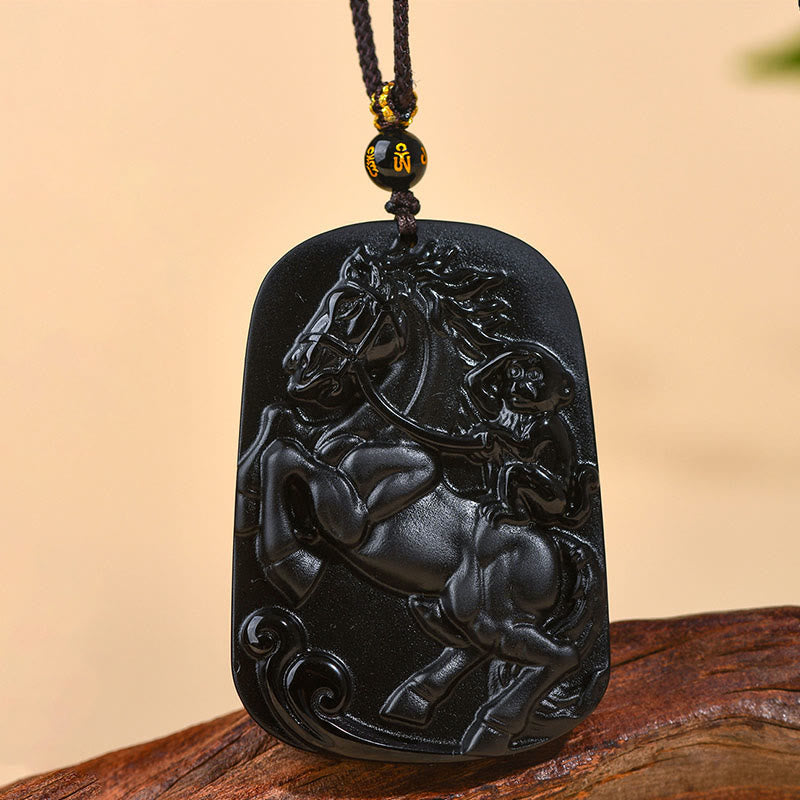 Nimara Ritual Year of the Horse Natural Black Obsidian Strength Necklace Pendant