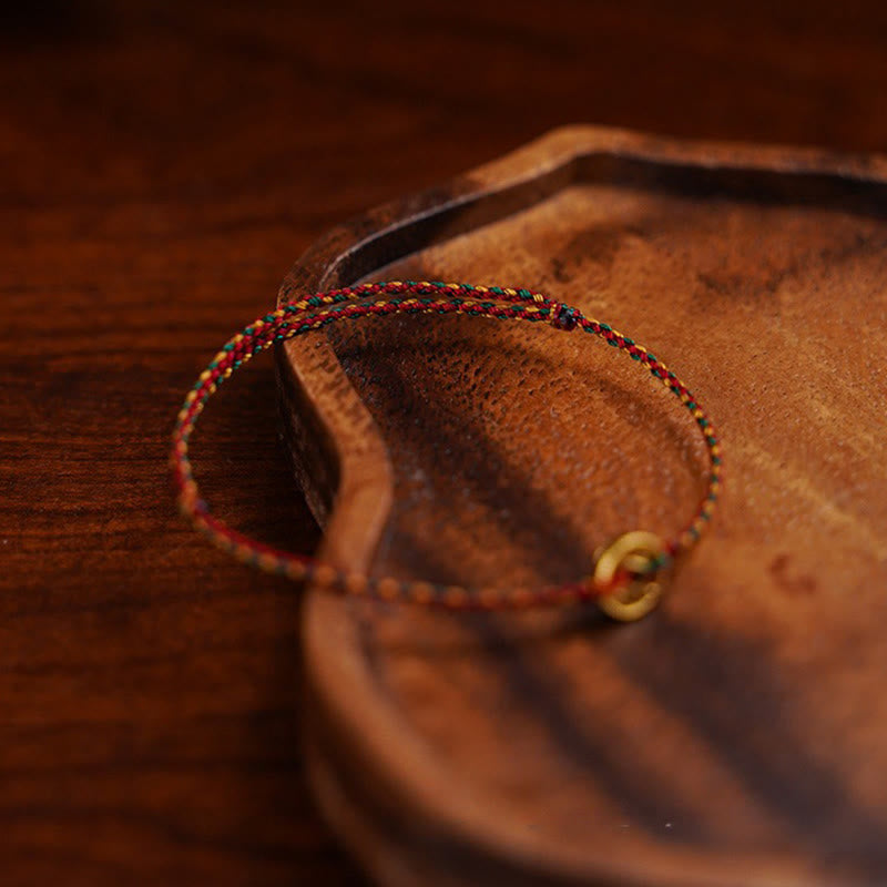 Nimara Ritual Handmade Copper Coins Charm Connection Braided String Adjustable Bracelet Anklet