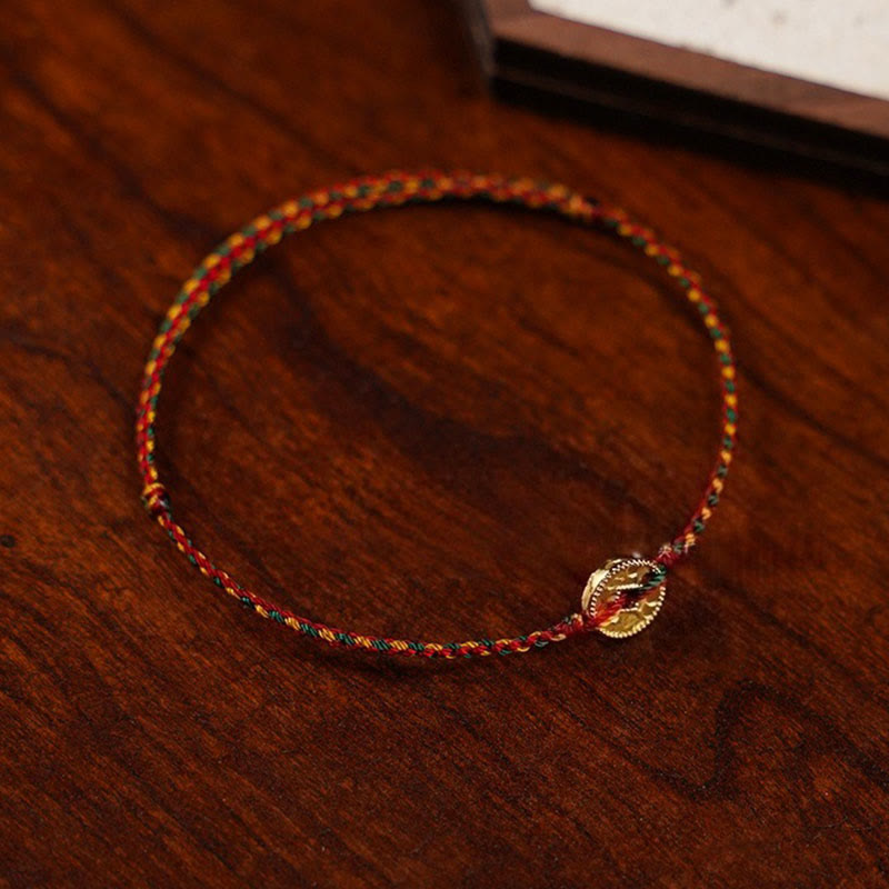 Nimara Ritual Handmade Copper Coins Charm Connection Braided String Adjustable Bracelet Anklet