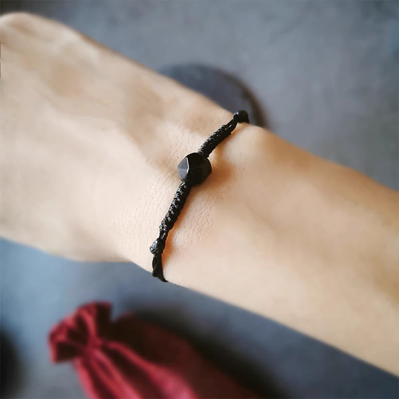 Nimara Ritual Natural Black Obsidian String Braided Strength Bracelet