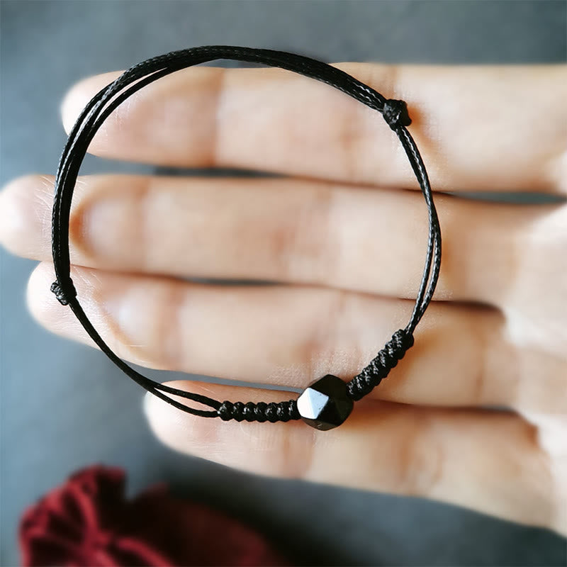 Nimara Ritual Natural Black Obsidian String Braided Strength Bracelet
