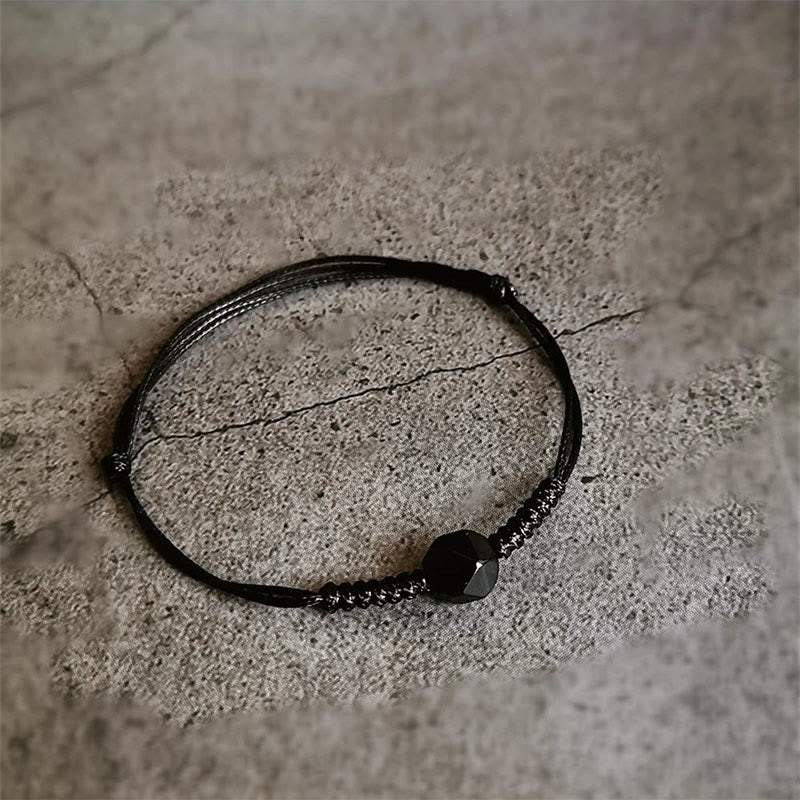 Nimara Ritual Natural Black Obsidian String Braided Strength Bracelet