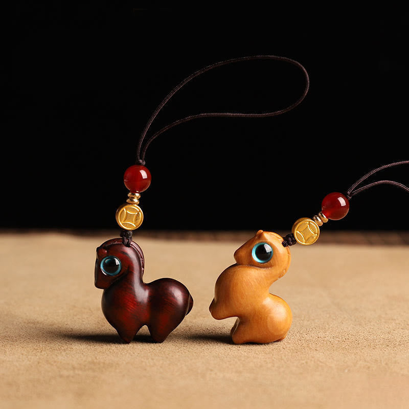 Nimara Ritual Year of the Horse Small Leaf Red Sandalwood Calm Key Chain Phone Hanging Decoration