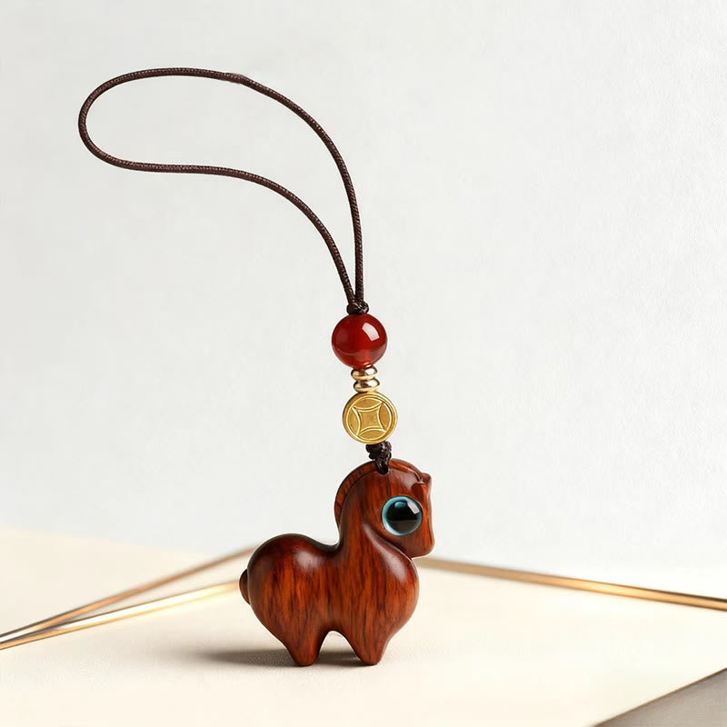 Nimara Ritual Year of the Horse Small Leaf Red Sandalwood Calm Key Chain Phone Hanging Decoration