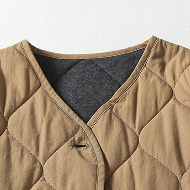 Nimara Ritual Plain Buttons V-Neck Long Sleeve Women's Cotton Coat With Pockets