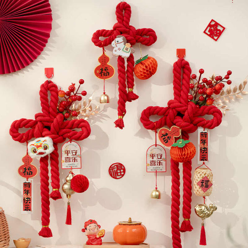 Nimara Ritual Year of the Horse Dancing Lion Fu Character Chinese Knotting Fortune Decoration
