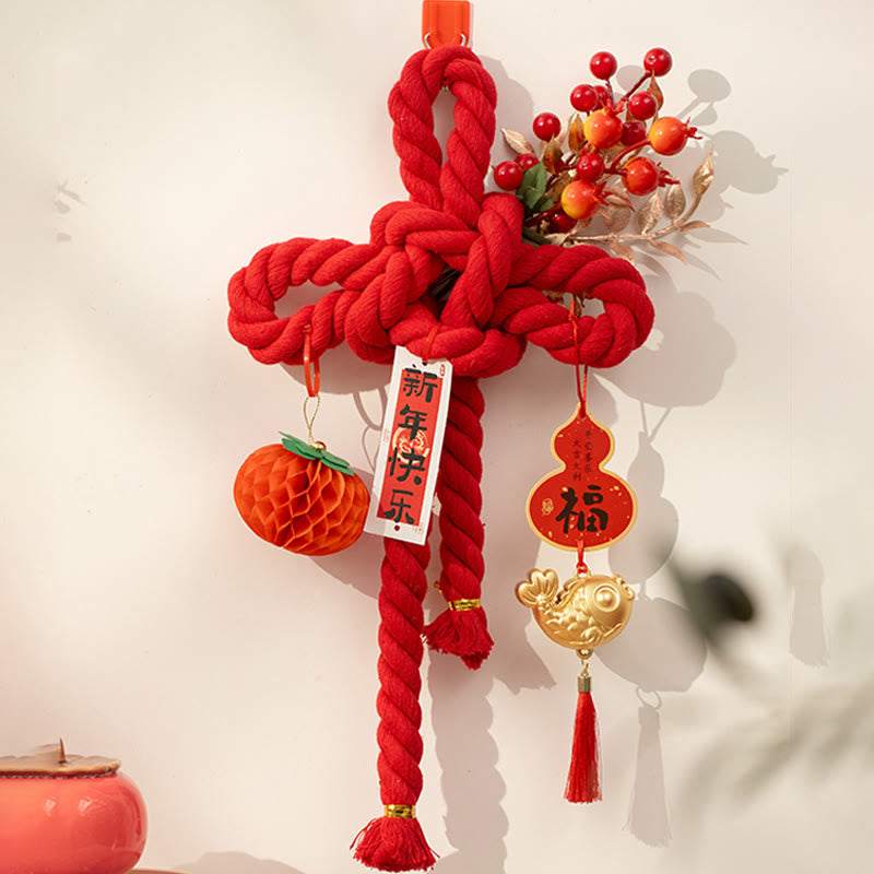 Nimara Ritual Year of the Horse Dancing Lion Fu Character Chinese Knotting Fortune Decoration