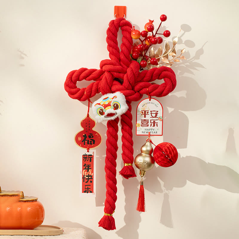 Nimara Ritual Year of the Horse Dancing Lion Fu Character Chinese Knotting Fortune Decoration