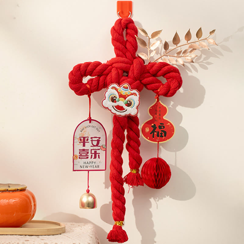 Nimara Ritual Year of the Horse Dancing Lion Fu Character Chinese Knotting Fortune Decoration