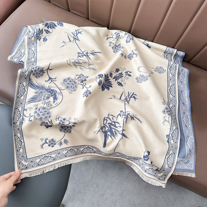 Nimara Ritual Winter Birds Bamboo Leaves Vines Pattern Soft Scarf Shawl