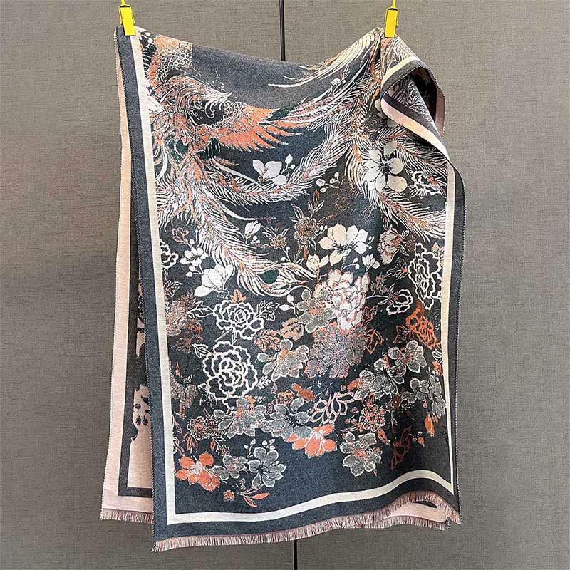Nimara Ritual Fall Phoenix Flowers Pattern Soft Scarf Shawl