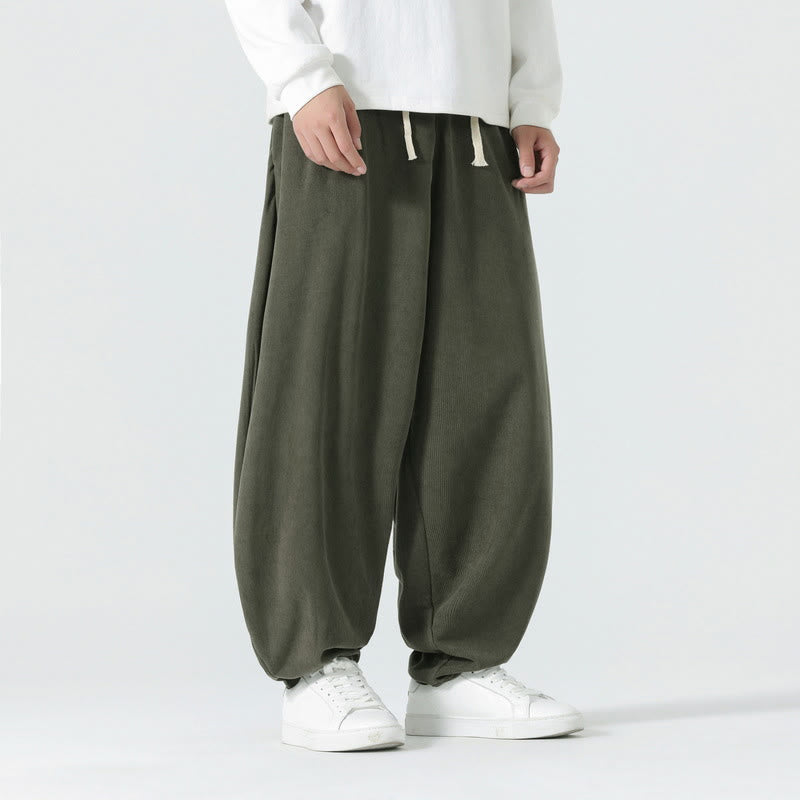 Nimara Ritual Fall Solid Color Corduroy Men's Harem Pants With Pockets