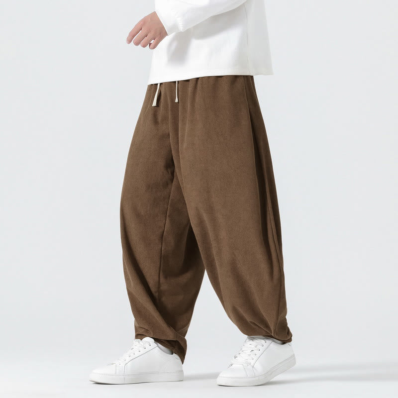 Nimara Ritual Fall Solid Color Corduroy Men's Harem Pants With Pockets