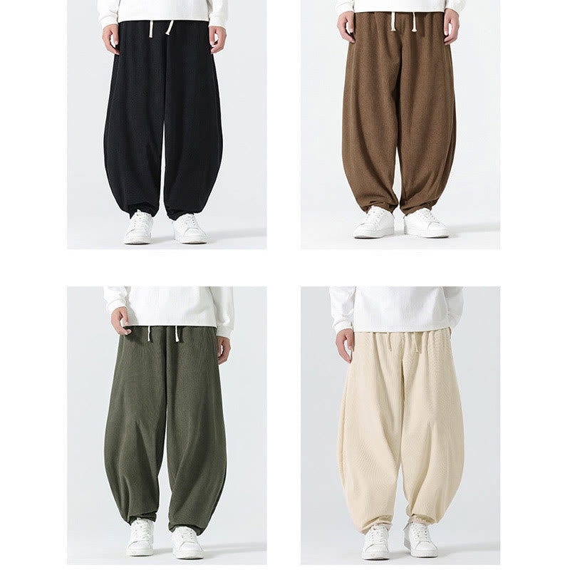 Nimara Ritual Fall Solid Color Corduroy Men's Harem Pants With Pockets