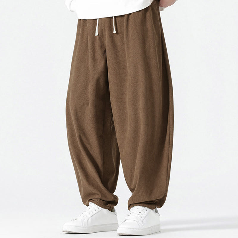 Nimara Ritual Fall Solid Color Corduroy Men's Harem Pants With Pockets