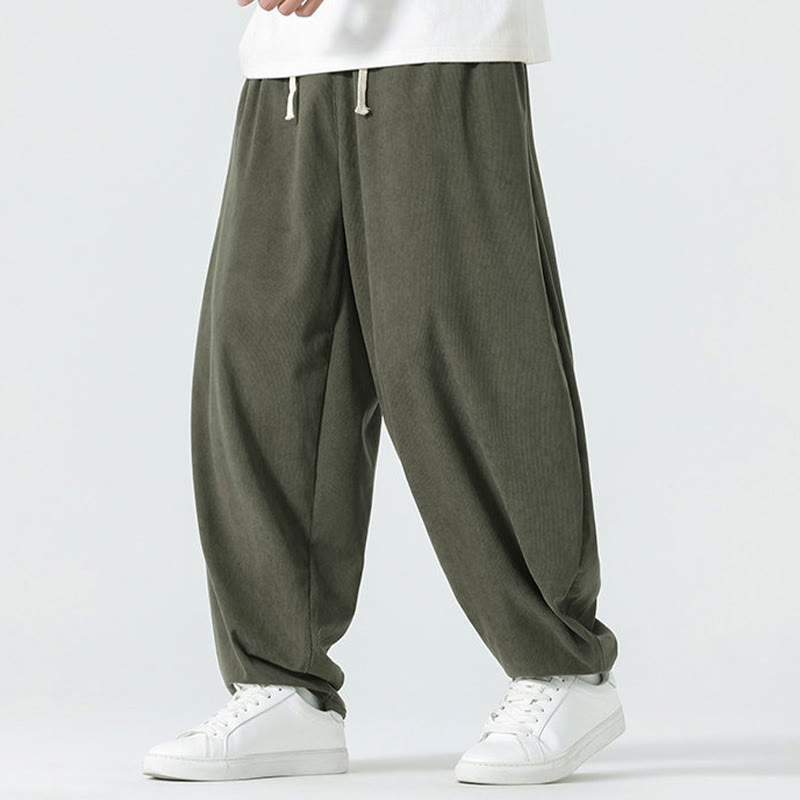 Nimara Ritual Fall Solid Color Corduroy Men's Harem Pants With Pockets