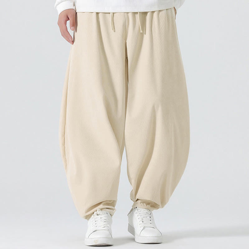 Nimara Ritual Fall Solid Color Corduroy Men's Harem Pants With Pockets