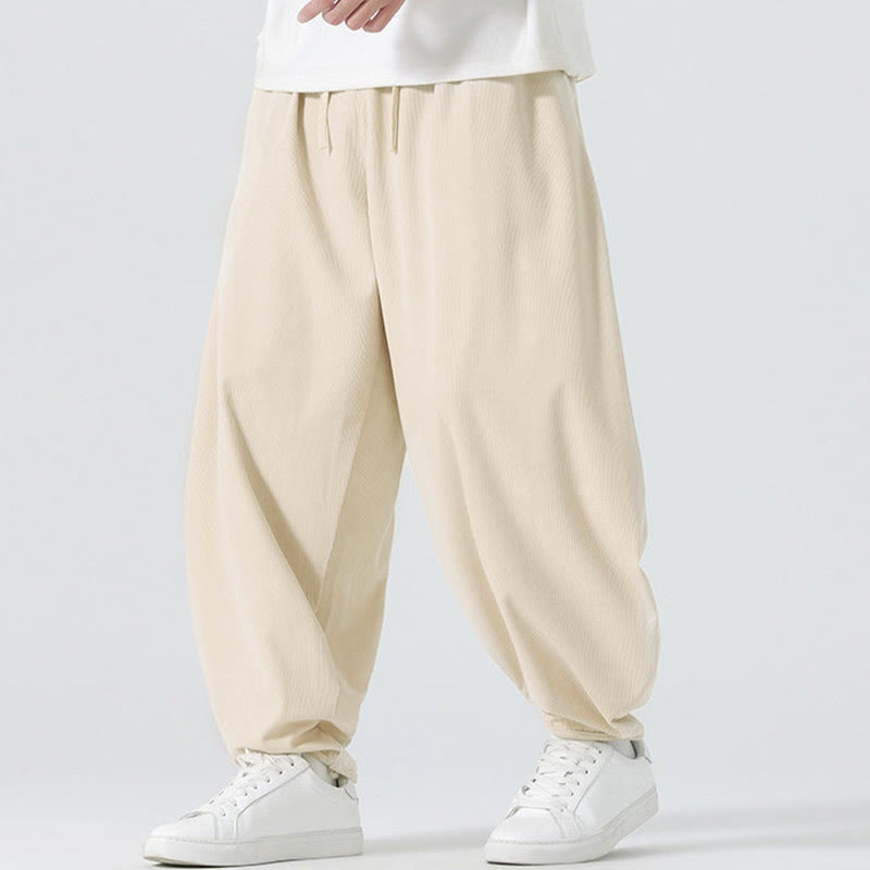 Nimara Ritual Fall Solid Color Corduroy Men's Harem Pants With Pockets