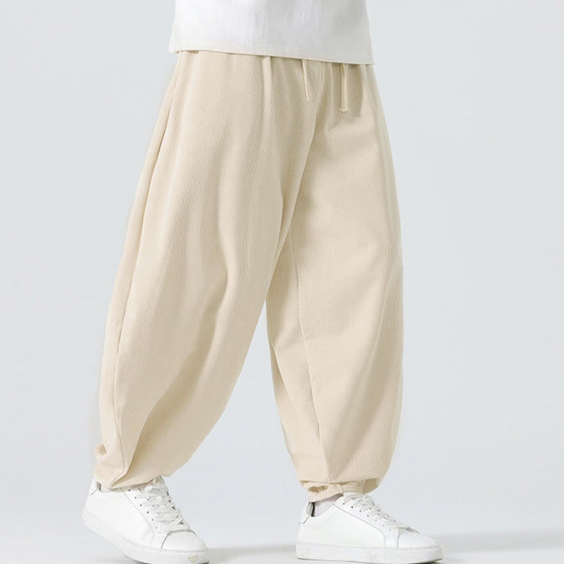 Nimara Ritual Fall Solid Color Corduroy Men's Harem Pants With Pockets