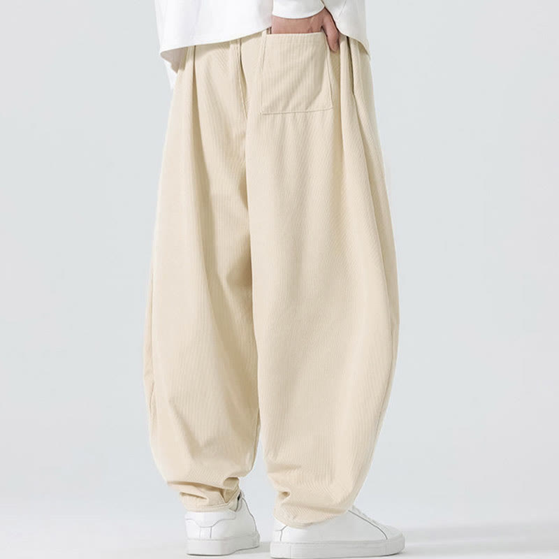 Nimara Ritual Fall Solid Color Corduroy Men's Harem Pants With Pockets