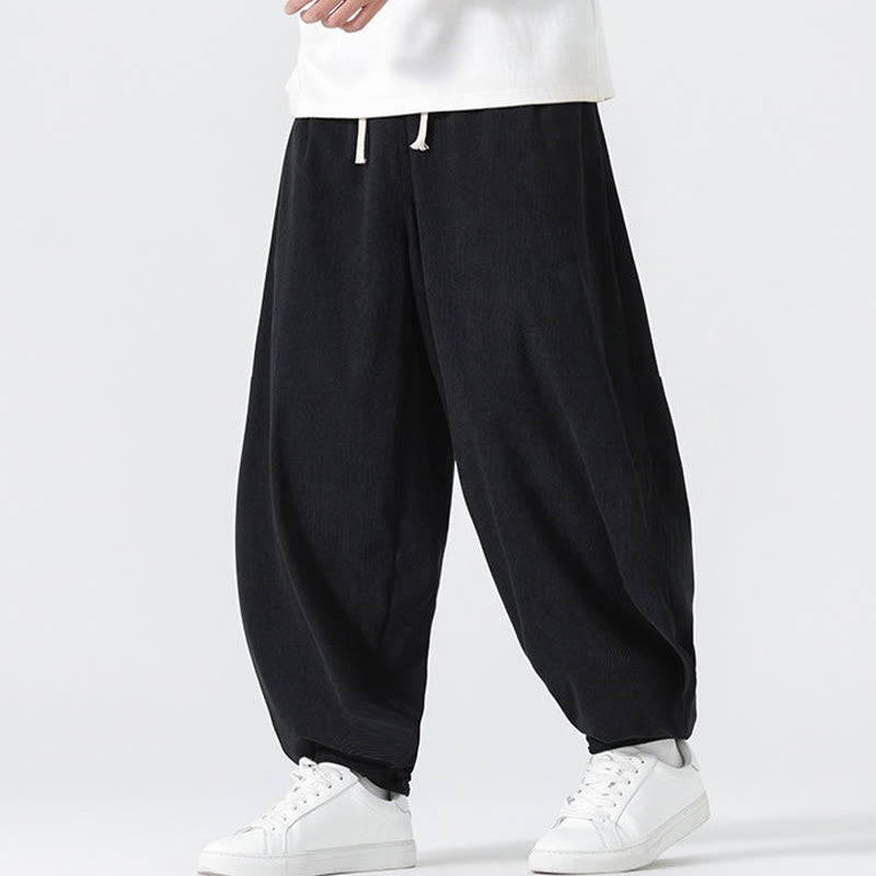 Nimara Ritual Fall Solid Color Corduroy Men's Harem Pants With Pockets