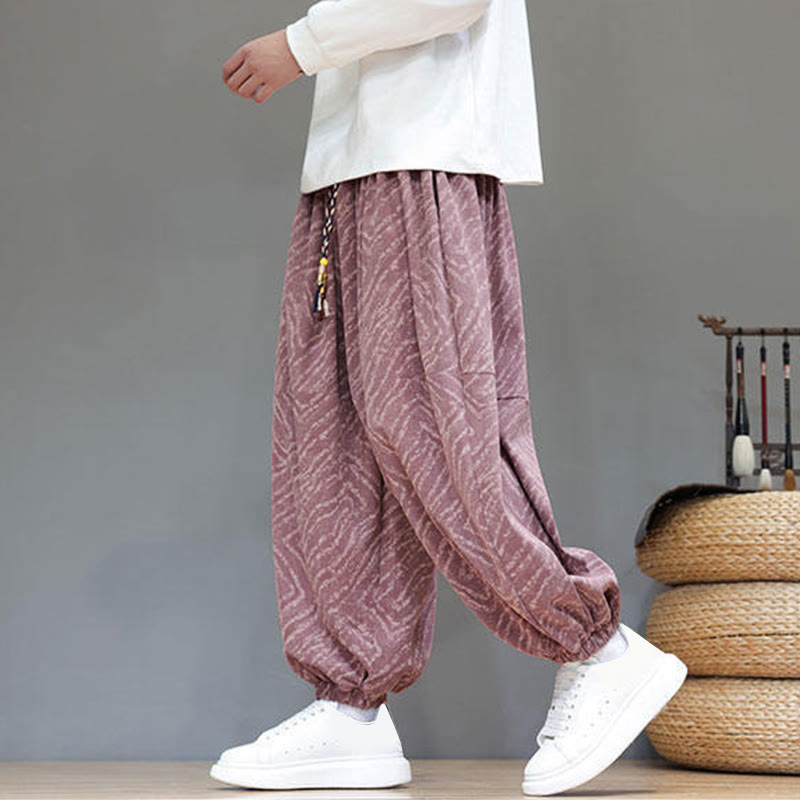 Nimara Ritual Fall Texture Drawstring Design Corduroy Cotton Linen Men's Harem Pants With Pockets