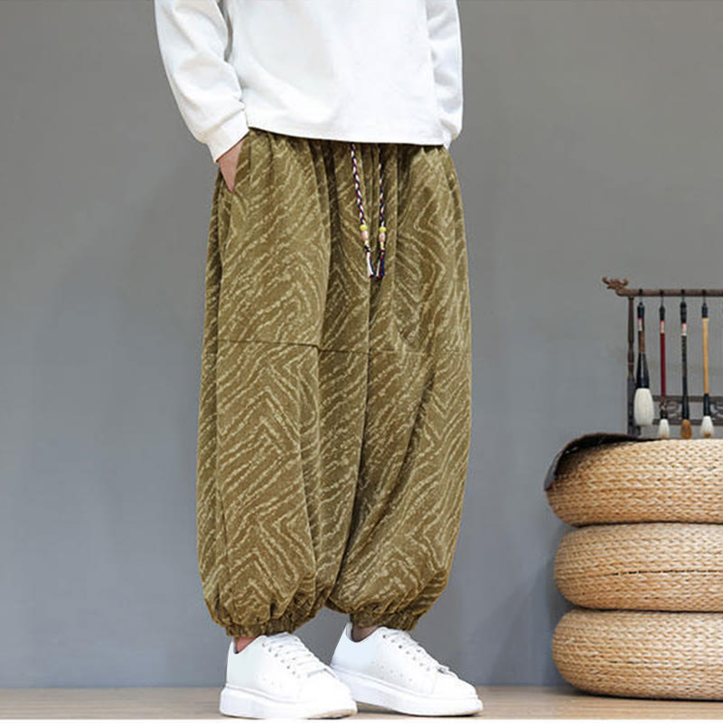 Nimara Ritual Fall Texture Drawstring Design Corduroy Cotton Linen Men's Harem Pants With Pockets