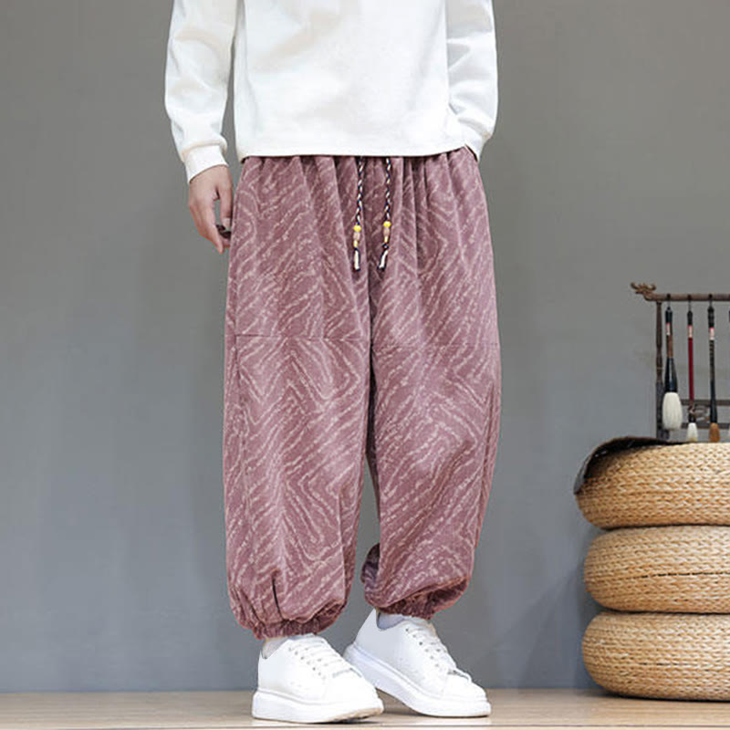 Nimara Ritual Fall Texture Drawstring Design Corduroy Cotton Linen Men's Harem Pants With Pockets