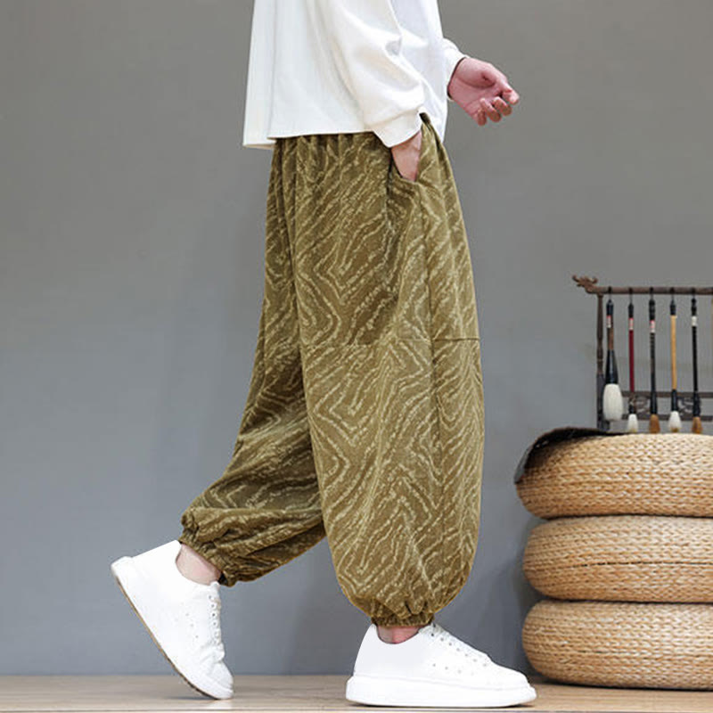 Nimara Ritual Fall Texture Drawstring Design Corduroy Cotton Linen Men's Harem Pants With Pockets