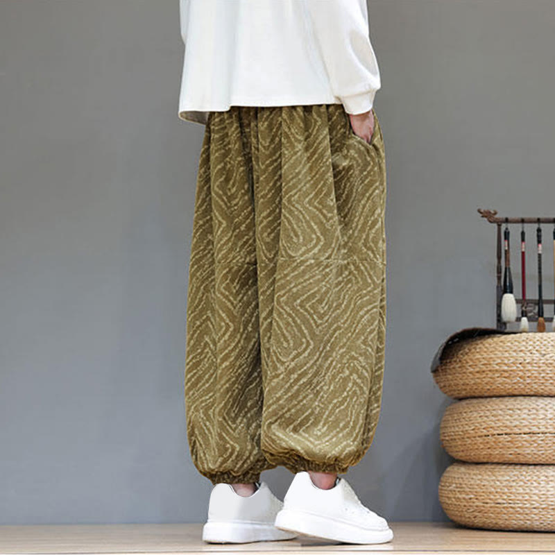 Nimara Ritual Fall Texture Drawstring Design Corduroy Cotton Linen Men's Harem Pants With Pockets