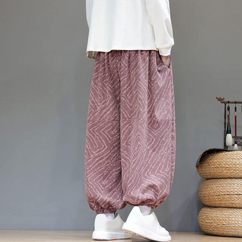 Nimara Ritual Fall Texture Drawstring Design Corduroy Cotton Linen Men's Harem Pants With Pockets